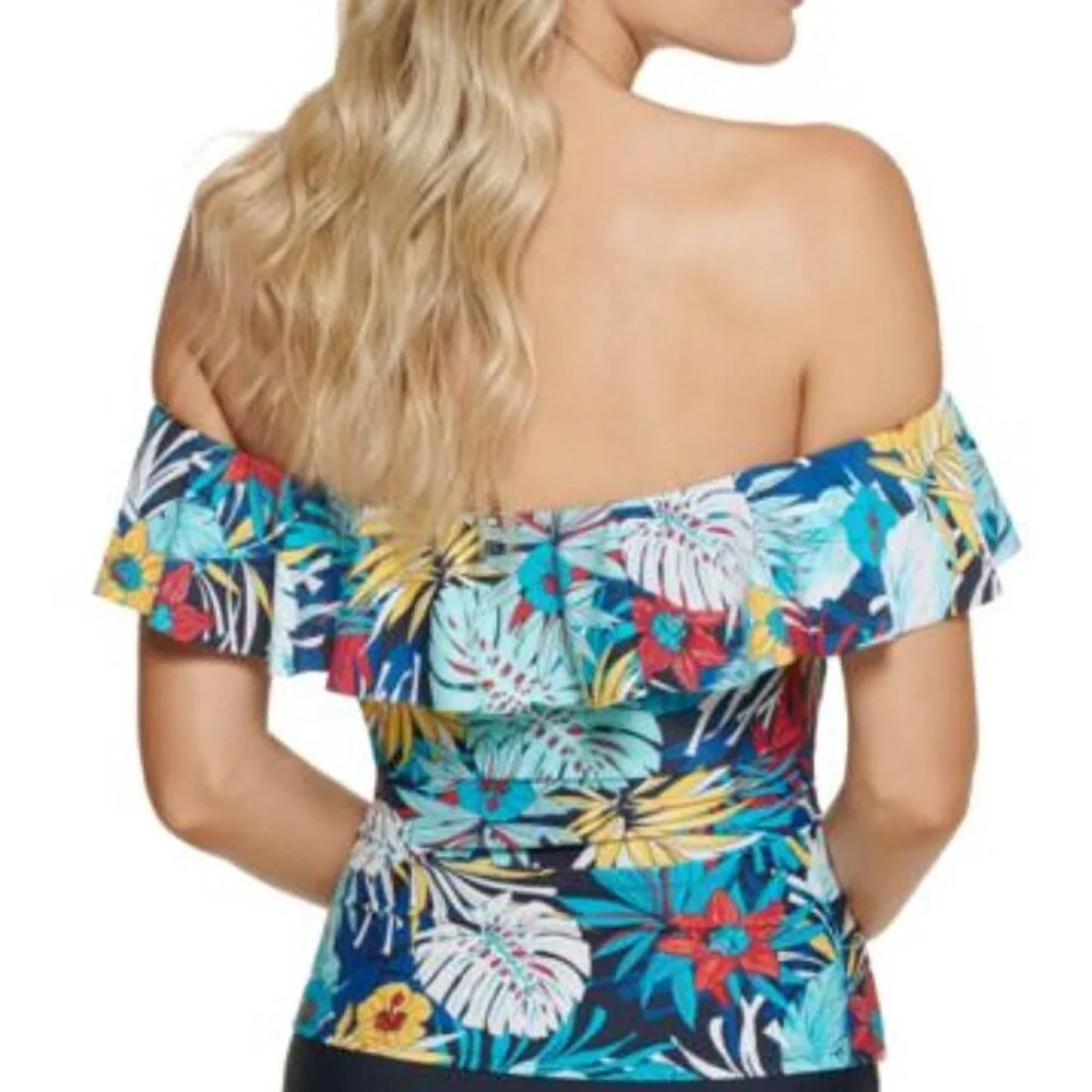 Tommy Hilfiger Printed Off-the-Shoulder Flounce Tankini Top - Picture 9 of 9